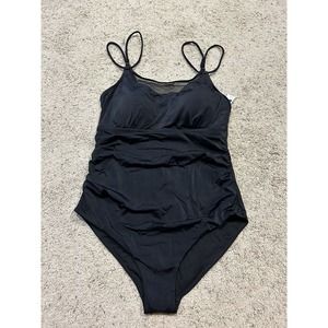 NEW Swimsuits For All size 14 Mesh High Neck 1- piece swimsuit BLACK E23